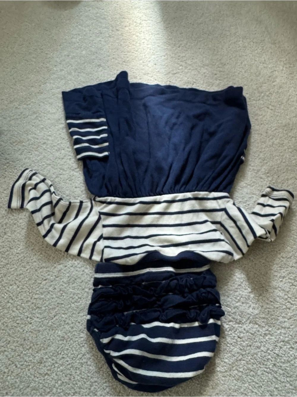 Hanna Andersson Navy & Cream Striped Baby Dress Set